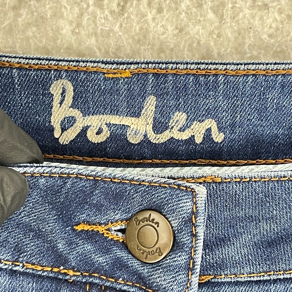 Boden Jeans Womens Size 8 Petite Blue Denim Knee Patchwork Slim Ankle Zip Casual - Picture 13 of 16